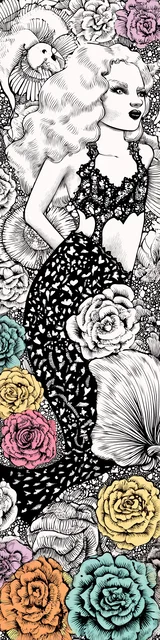 Free colorable bookmarks of a mermaid with roses